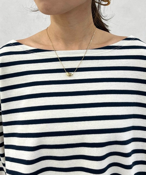 CAPRICIEUX LE'MAGE（カプリシューレマージュ）の「ボーダーボートネックTシャツ（Tシャツ/カットソー・レディース・グリーン/オフホワイト/モカ・FREE）」の13枚目の写真