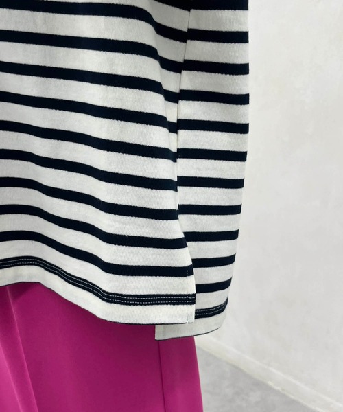 CAPRICIEUX LE'MAGE（カプリシューレマージュ）の「ボーダーボートネックTシャツ（Tシャツ/カットソー・レディース・グリーン/オフホワイト/モカ・FREE）」の9枚目の写真