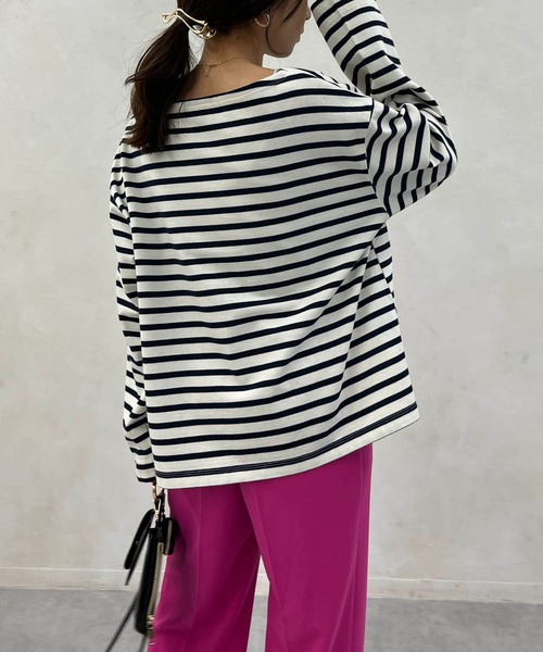 CAPRICIEUX LE'MAGE（カプリシューレマージュ）の「ボーダーボートネックTシャツ（Tシャツ/カットソー・レディース・グリーン/オフホワイト/モカ・FREE）」の16枚目の写真