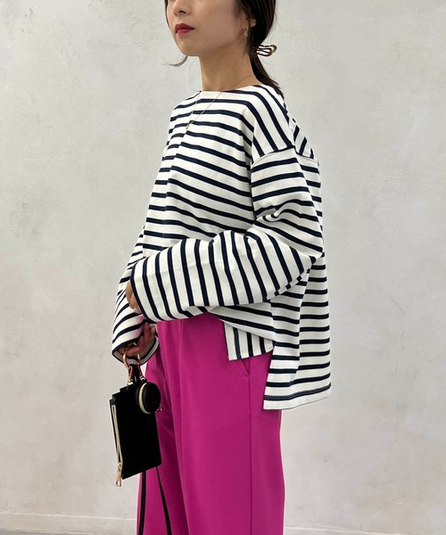 CAPRICIEUX LE'MAGE（カプリシューレマージュ）の「ボーダーボートネックTシャツ（Tシャツ/カットソー・レディース・グリーン/オフホワイト/モカ・FREE）」の21枚目の写真