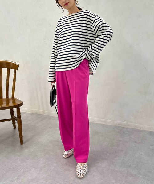 CAPRICIEUX LE'MAGE（カプリシューレマージュ）の「ボーダーボートネックTシャツ（Tシャツ/カットソー・レディース・グリーン/オフホワイト/モカ・FREE）」の8枚目の写真