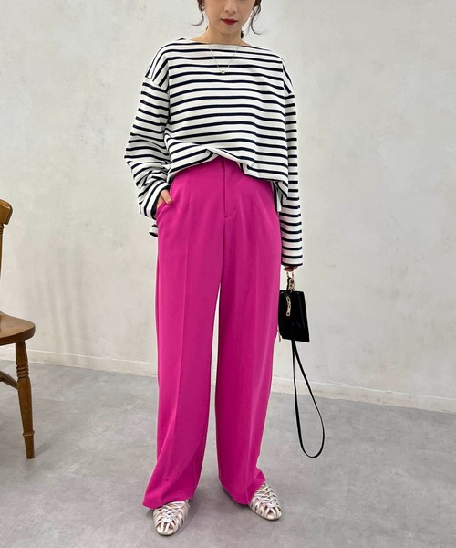 CAPRICIEUX LE'MAGE（カプリシューレマージュ）の「ボーダーボートネックTシャツ（Tシャツ/カットソー・レディース・グリーン/オフホワイト/モカ・FREE）」の4枚目の写真