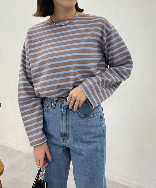 CAPRICIEUX LE'MAGE（カプリシューレマージュ）の「ボーダーボートネックTシャツ（Tシャツ/カットソー・レディース・グリーン/オフホワイト/モカ・FREE）」の18枚目の写真