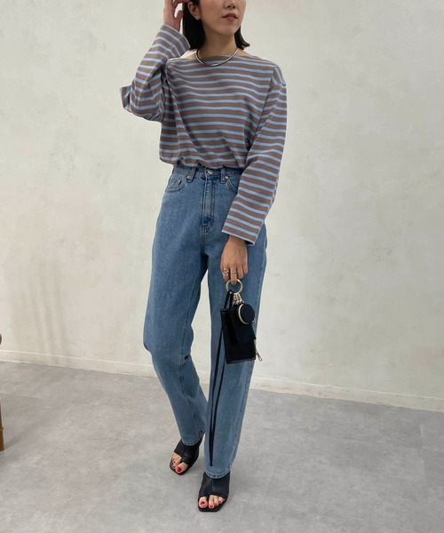 CAPRICIEUX LE'MAGE（カプリシューレマージュ）の「ボーダーボートネックTシャツ（Tシャツ/カットソー・レディース・グリーン/オフホワイト/モカ・FREE）」の14枚目の写真