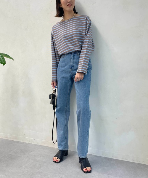 CAPRICIEUX LE'MAGE（カプリシューレマージュ）の「ボーダーボートネックTシャツ（Tシャツ/カットソー・レディース・グリーン/オフホワイト/モカ・FREE）」の6枚目の写真