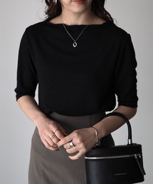 Riberry | 5分袖シャーリングカットメロートップス(Tシャツ/カットソー)