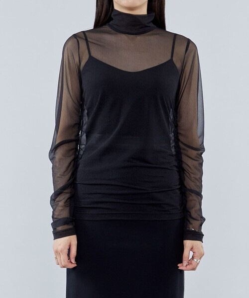 city(シティ)の「【CITY】シャーリングシアーTOPS(Tシャツ/カットソー・レディース・ライトブルー/ブラック/ライム・FREE)」の4枚目の写真