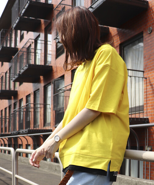 Purple&Yellow(パープルアンドイエロー)の「フェイクレイヤードプリントTシャツ(Tシャツ/カットソー・メンズ・カーキ/ブラック/ホワイト/イエロー・LARGE/MEDIUM/SMALL)」の5枚目の写真