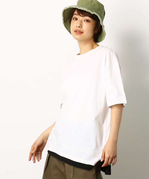 Purple&Yellow(パープルアンドイエロー)の「フェイクレイヤードプリントTシャツ(Tシャツ/カットソー・メンズ・カーキ/ブラック/ホワイト/イエロー・LARGE/MEDIUM/SMALL)」の1枚目の写真