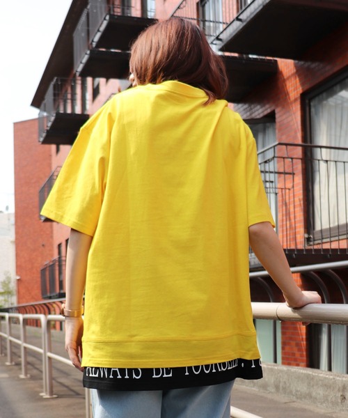 Purple&Yellow(パープルアンドイエロー)の「フェイクレイヤードプリントTシャツ(Tシャツ/カットソー・メンズ・カーキ/ブラック/ホワイト/イエロー・LARGE/MEDIUM/SMALL)」の4枚目の写真