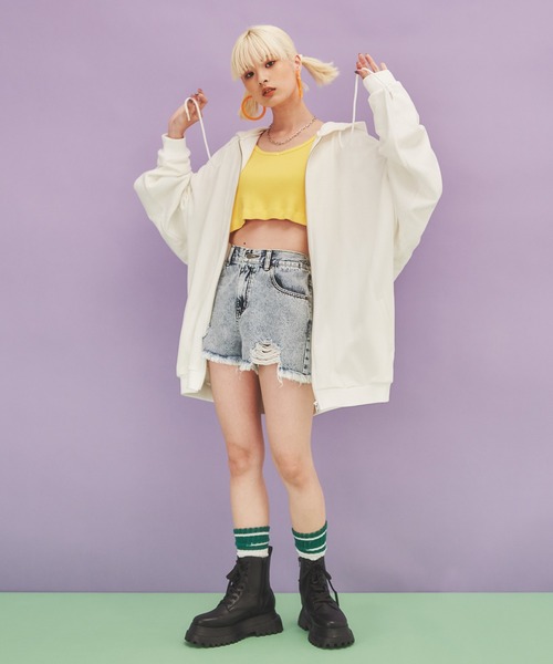 PUNYUS（プニュズ）の「スーパービッグジップパーカー（パーカー・レディース・杢グレー/ホワイト/グリーン/ブラック/ブルー/カーキ/パープル・3/2/4）」の13枚目の写真