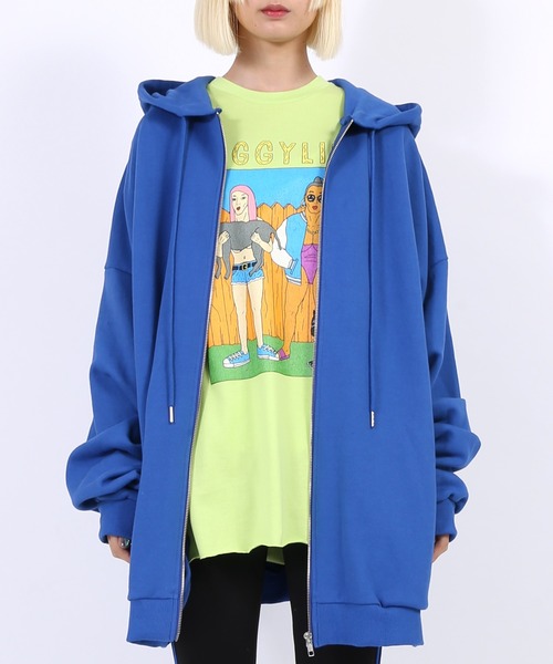 PUNYUS（プニュズ）の「スーパービッグジップパーカー（パーカー・レディース・杢グレー/ホワイト/グリーン/ブラック/ブルー/カーキ/パープル・3/2/4）」の14枚目の写真