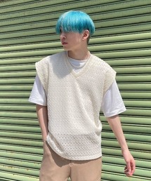 Chikashitsu + | 【Chikashitsu +/チカシツプラス】design v neck vest/Vネックベスト 重ね着 レイヤード ベスト(ベスト)