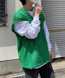 Chikashitsu + | 【Chikashitsu +/チカシツプラス】design v neck vest/Vネックベスト 重ね着 レイヤード ベスト(ベスト)