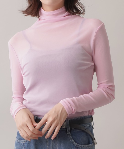 SPINNS（スピンズ）の「シアータートルネックカラーカットソー（Tシャツ/カットソー・レディース・ホワイト/ブラック/パープル/ピンク/ライム/ブルー/オレンジ/アイボリー・ONESIZE）」の7枚目の写真