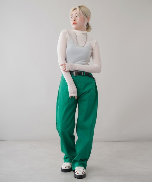 SPINNS（スピンズ）の「シアータートルネックカラーカットソー（Tシャツ/カットソー・レディース・ホワイト/ブラック/パープル/ピンク/ライム/ブルー/オレンジ/アイボリー・ONESIZE）」の19枚目の写真