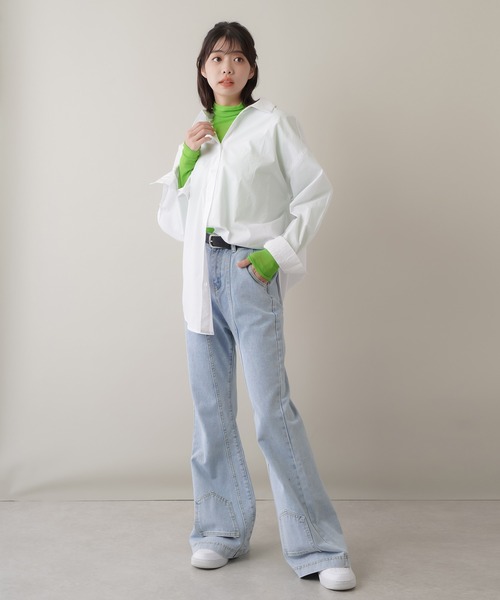 SPINNS（スピンズ）の「シアータートルネックカラーカットソー（Tシャツ/カットソー・レディース・ホワイト/ブラック/パープル/ピンク/ライム/ブルー/オレンジ/アイボリー・ONESIZE）」の15枚目の写真