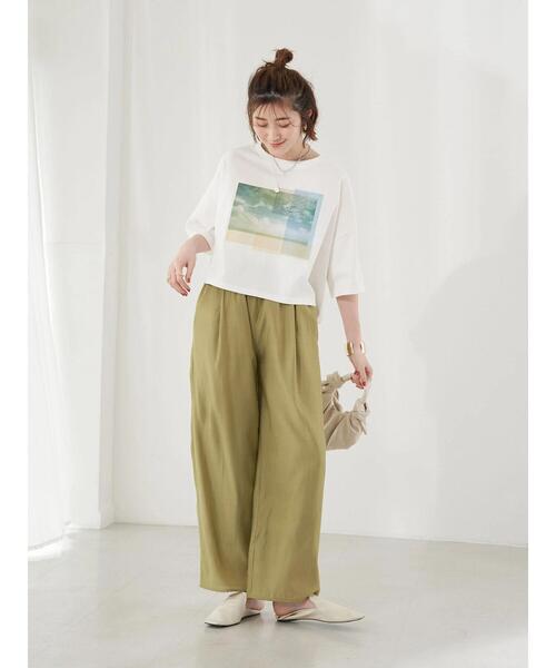 earth music&ecology（アースミュージックアンドエコロジー）の「ショート丈フォトTシャツ（Tシャツ/カットソー・レディース・ブラウン/オフホワイト/ピンクベージュ・FREE）」の12枚目の写真