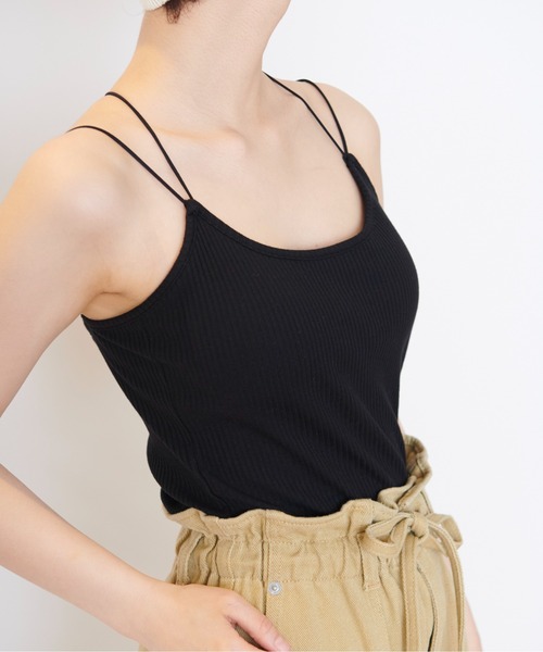 FREE'S MART（フリーズマート）の「◇カップ付きリブキャミソール（キャミソール・レディース・ホワイト/ブラック/ライトグリーン・FREE）」の2枚目の写真
