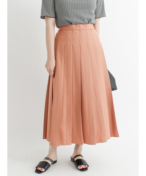 Lugnoncure(ルノンキュール)の「麻調プリーツスカート(スカート・レディース・ベージュ/ネイビー/オレンジ・フリ-)」の1枚目の写真