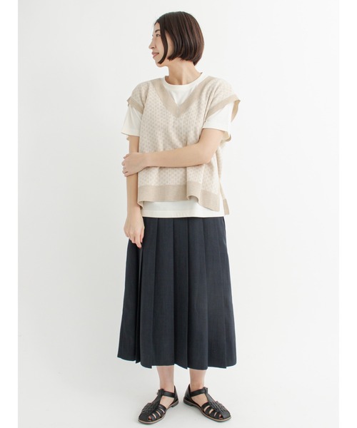Lugnoncure(ルノンキュール)の「麻調プリーツスカート(スカート・レディース・ベージュ/ネイビー/オレンジ・フリ-)」の5枚目の写真