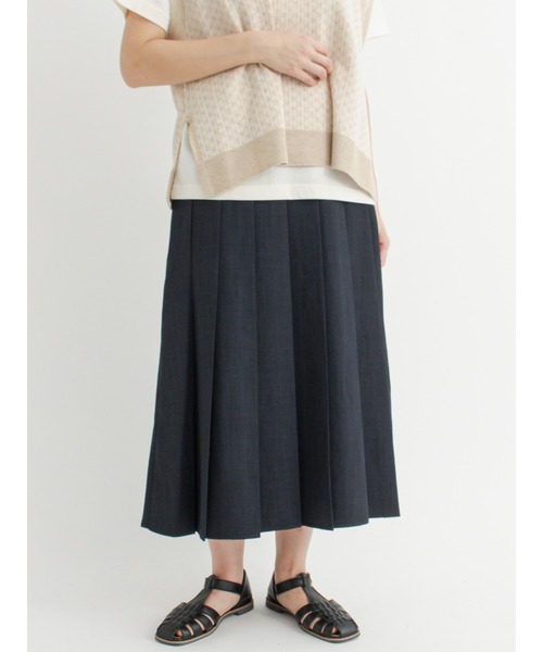 Lugnoncure(ルノンキュール)の「麻調プリーツスカート(スカート・レディース・ベージュ/ネイビー/オレンジ・フリ-)」の6枚目の写真