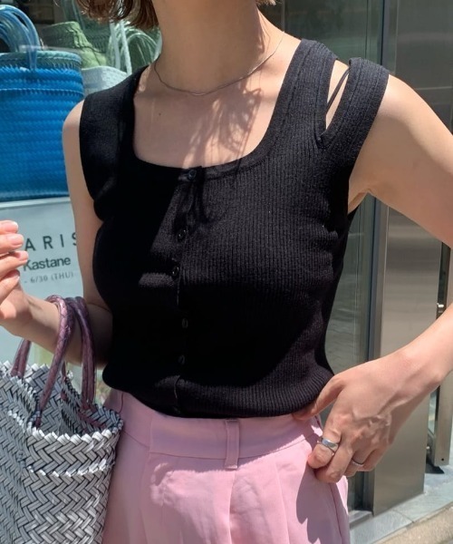 Kastane（カスタネ）の「肩スリットあきタンク（タンクトップ・レディース・イエロー/アイボリー/ピンク/ブラック・FREE）」の2枚目の写真