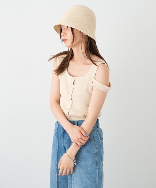 Kastane（カスタネ）の「肩スリットあきタンク（タンクトップ・レディース・イエロー/アイボリー/ピンク/ブラック・FREE）」の6枚目の写真