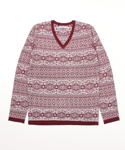 hardcover（ハードカバー）の「hardcover/ハイゲージジャガード編みスプリングニット（ニット/セーター・メンズ・ネイビー/グレー/ワインレッド・SMALL）」の6枚目の写真