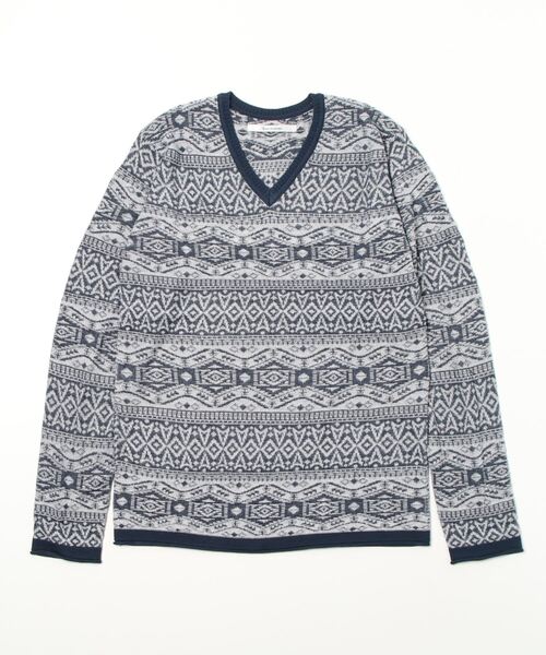 hardcover（ハードカバー）の「hardcover/ハイゲージジャガード編みスプリングニット（ニット/セーター・メンズ・ネイビー/グレー/ワインレッド・SMALL）」の4枚目の写真
