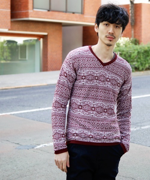 hardcover（ハードカバー）の「hardcover/ハイゲージジャガード編みスプリングニット（ニット/セーター・メンズ・ネイビー/グレー/ワインレッド・SMALL）」の15枚目の写真