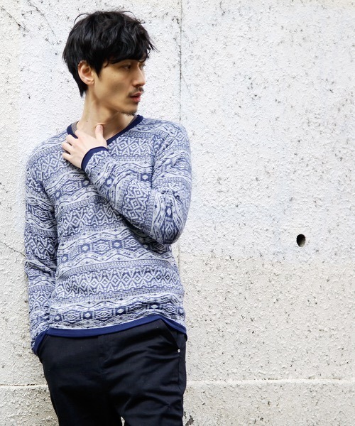 hardcover（ハードカバー）の「hardcover/ハイゲージジャガード編みスプリングニット（ニット/セーター・メンズ・ネイビー/グレー/ワインレッド・SMALL）」の14枚目の写真