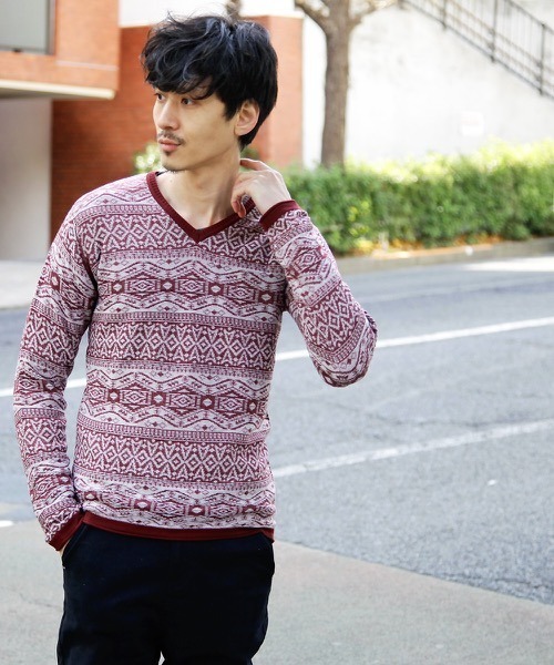 hardcover（ハードカバー）の「hardcover/ハイゲージジャガード編みスプリングニット（ニット/セーター・メンズ・ネイビー/グレー/ワインレッド・SMALL）」の13枚目の写真