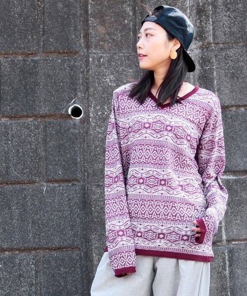 hardcover（ハードカバー）の「hardcover/ハイゲージジャガード編みスプリングニット（ニット/セーター・メンズ・ネイビー/グレー/ワインレッド・SMALL）」の8枚目の写真