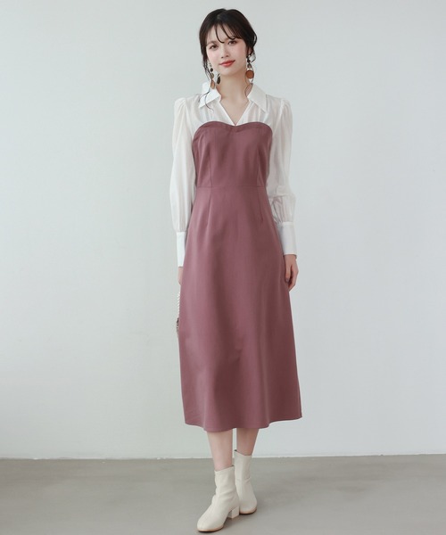 SAISON DE PAPILLON(セゾンドパピヨン)の「ドッキングビスチェワンピース(ワンピース・レディース・ベージュ/パープル/ブラック・S/M/L/XL)」の8枚目の写真