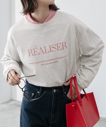 ラウンドヘム プリントロゴルーズロングTシャツ