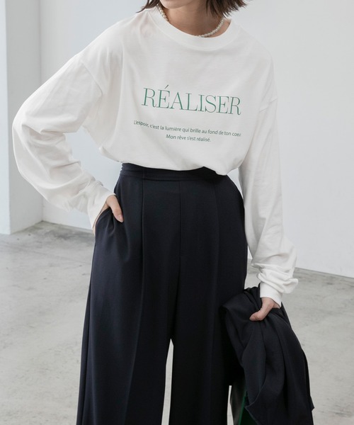 BONLECILL(ボンルシール)の「ラウンドヘム プリントロゴルーズロングTシャツ(Tシャツ/カットソー・レディース・ピンク/アイボリー/オートミール/チャコール・FREE)」の9枚目の写真