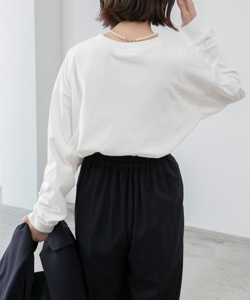 BONLECILL(ボンルシール)の「ラウンドヘム プリントロゴルーズロングTシャツ(Tシャツ/カットソー・レディース・ピンク/アイボリー/オートミール/チャコール・FREE)」の10枚目の写真