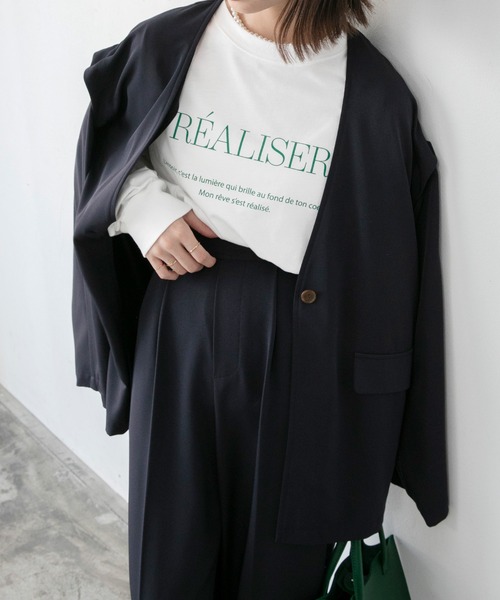 BONLECILL(ボンルシール)の「ラウンドヘム プリントロゴルーズロングTシャツ(Tシャツ/カットソー・レディース・ピンク/アイボリー/オートミール/チャコール・FREE)」の15枚目の写真