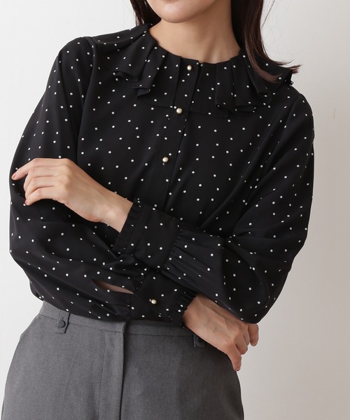 N.(N. Natural Beauty Basic)(エヌエヌナチュラルビューティーベーシック)の「【松井愛莉さん着用】◆プリーツフリルカラーブラウス(シャツ/ブラウス・レディース・ベージュ/ピンク/ドット・MEDIUM)」の5枚目の写真