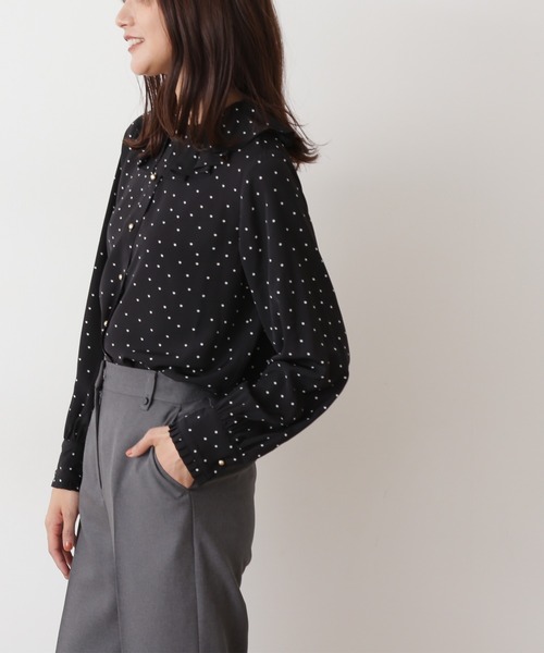 N.(N. Natural Beauty Basic)(エヌエヌナチュラルビューティーベーシック)の「【松井愛莉さん着用】◆プリーツフリルカラーブラウス(シャツ/ブラウス・レディース・ベージュ/ピンク/ドット・MEDIUM)」の8枚目の写真