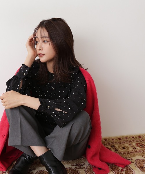 N.(N. Natural Beauty Basic)(エヌエヌナチュラルビューティーベーシック)の「【松井愛莉さん着用】◆プリーツフリルカラーブラウス(シャツ/ブラウス・レディース・ベージュ/ピンク/ドット・MEDIUM)」の12枚目の写真