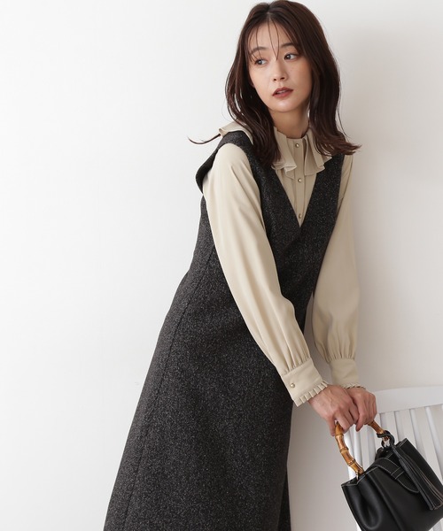 N.(N. Natural Beauty Basic)(エヌエヌナチュラルビューティーベーシック)の「【松井愛莉さん着用】◆プリーツフリルカラーブラウス(シャツ/ブラウス・レディース・ベージュ/ピンク/ドット・MEDIUM)」の4枚目の写真