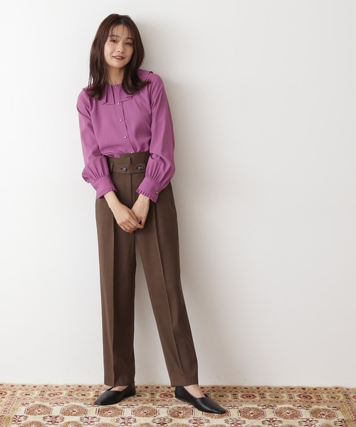 N.(N. Natural Beauty Basic)(エヌエヌナチュラルビューティーベーシック)の「【松井愛莉さん着用】◆プリーツフリルカラーブラウス(シャツ/ブラウス・レディース・ベージュ/ピンク/ドット・MEDIUM)」の6枚目の写真