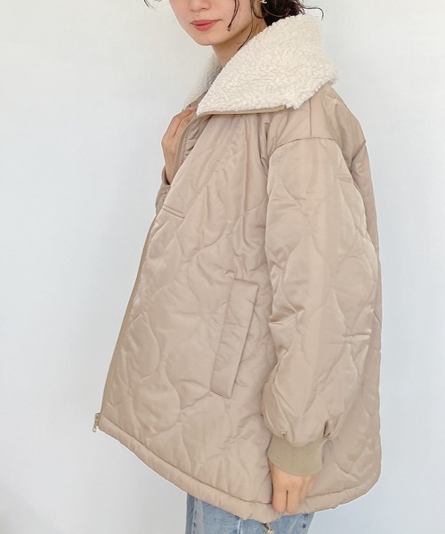 AS KNOW AS plus（アズノゥアズプラス）の「♪衿ボア 波キルティング 2WAYカラーブルゾン（ブルゾン・レディース・ダークカーキ/アイボリー/ブラック/ベージュ・FREE）」の9枚目の写真