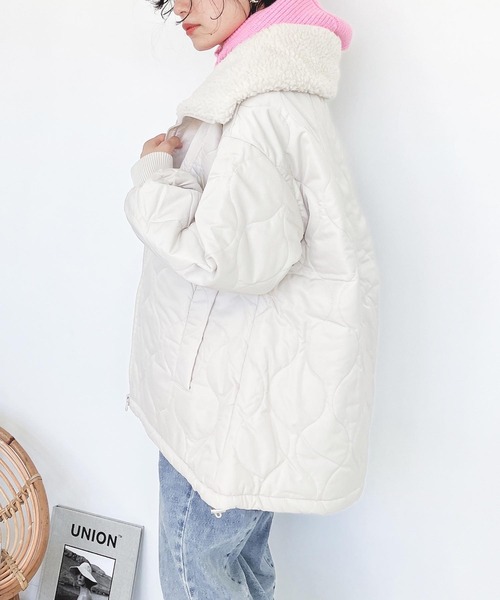 AS KNOW AS plus（アズノゥアズプラス）の「♪衿ボア 波キルティング 2WAYカラーブルゾン（ブルゾン・レディース・ダークカーキ/アイボリー/ブラック/ベージュ・FREE）」の5枚目の写真