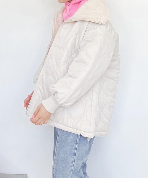 AS KNOW AS plus（アズノゥアズプラス）の「♪衿ボア 波キルティング 2WAYカラーブルゾン（ブルゾン・レディース・ダークカーキ/アイボリー/ブラック/ベージュ・FREE）」の8枚目の写真