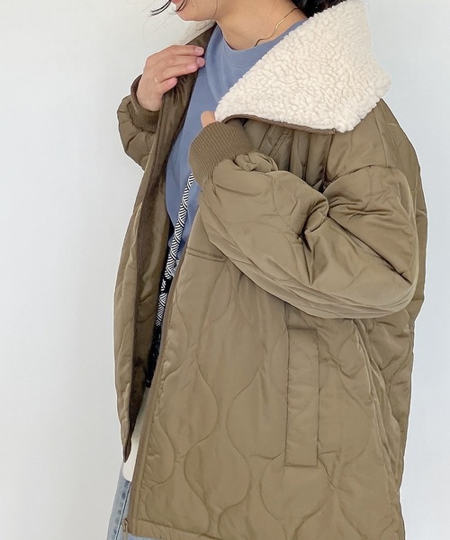 AS KNOW AS plus（アズノゥアズプラス）の「♪衿ボア 波キルティング 2WAYカラーブルゾン（ブルゾン・レディース・ダークカーキ/アイボリー/ブラック/ベージュ・FREE）」の14枚目の写真