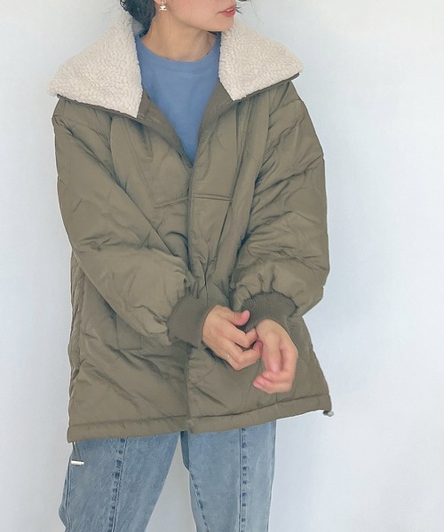 AS KNOW AS plus（アズノゥアズプラス）の「♪衿ボア 波キルティング 2WAYカラーブルゾン（ブルゾン・レディース・ダークカーキ/アイボリー/ブラック/ベージュ・FREE）」の16枚目の写真