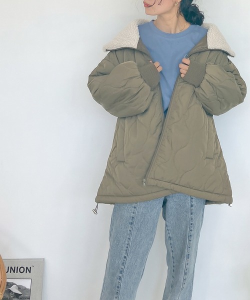 AS KNOW AS plus（アズノゥアズプラス）の「♪衿ボア 波キルティング 2WAYカラーブルゾン（ブルゾン・レディース・ダークカーキ/アイボリー/ブラック/ベージュ・FREE）」の17枚目の写真